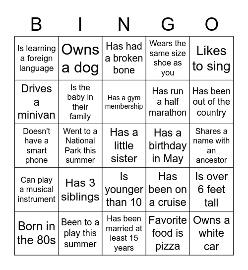 Clayson #3 Family Reunion: Find Someone Who... Bingo Card