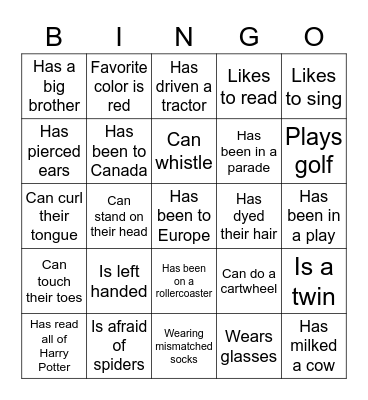 Clayson #4 Family Reunion: Find Someone Who... Bingo Card