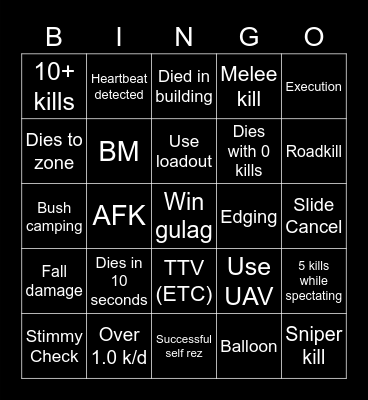 Warzone Bingo Card