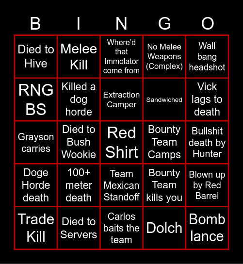 Hunt: Showdown Bingo Card