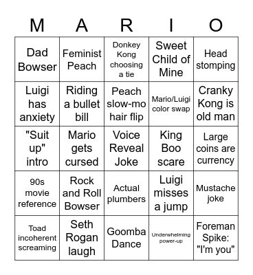 Mario Teaser Trailer Bingo Card