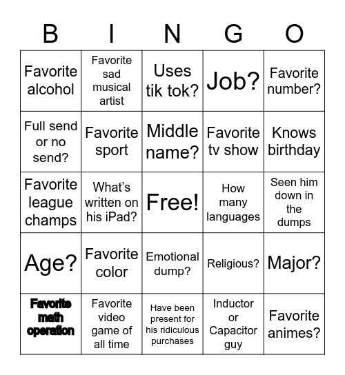Untitled Bingo Card