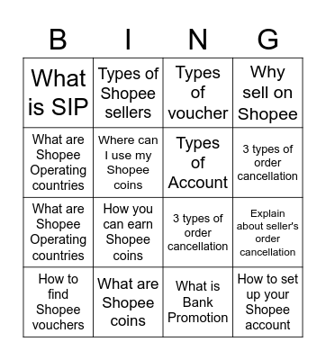 Shopee Topic Bingo Card