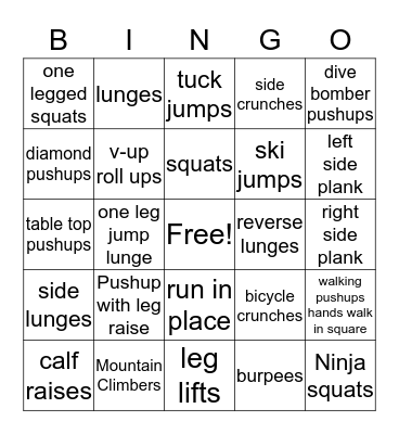 Bingo Fitness Bingo Card