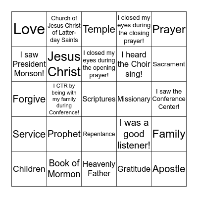 General Conference BINGO Card