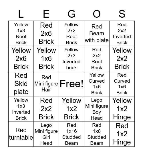 Lego Bingo (Red and Yellow) Bingo Card