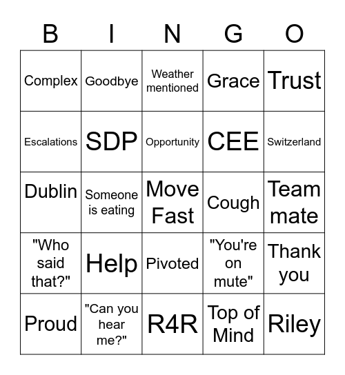 Sourcing Virtual Farewell Party Bingo Card