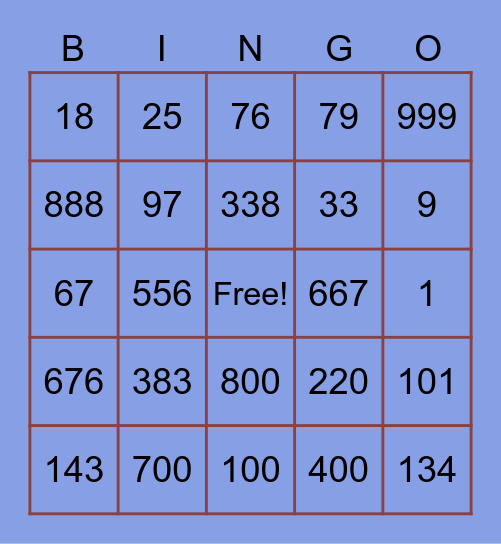 Getallen (0-1000) Bingo Card