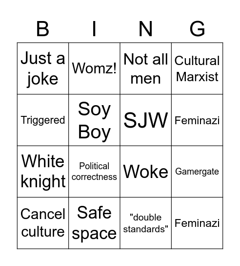 Fragile Masculinity Bingo Card