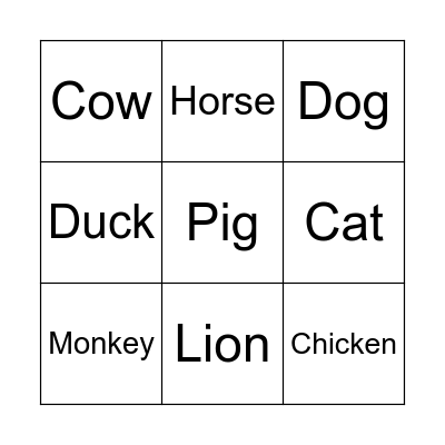 Animal Sounds Bingo Card