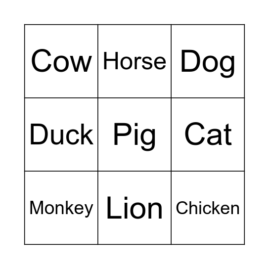 Animal Sounds Bingo Card