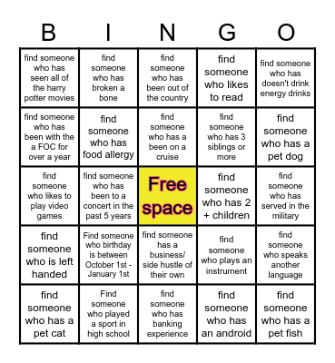Find someone who Bingo Card