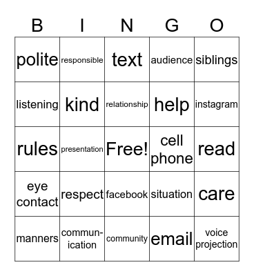 Communication BINGO Card