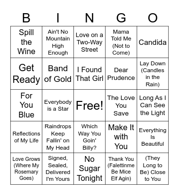1970 Billboard Bingo Card