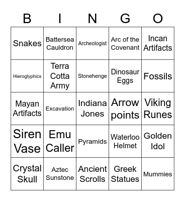 Relic Hunter 2 Bingo Card
