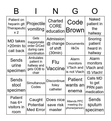 3B Nurse Bingo Card