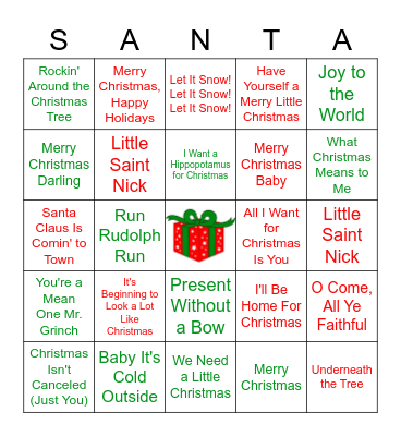 Christmas Songs Bingo Card