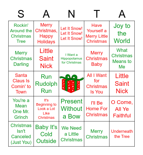 Christmas Songs Bingo Card