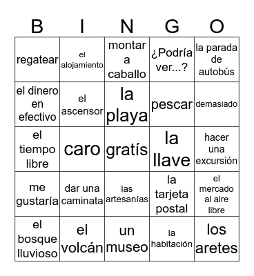 Cuentáme de tus vacaciones Bingo Card