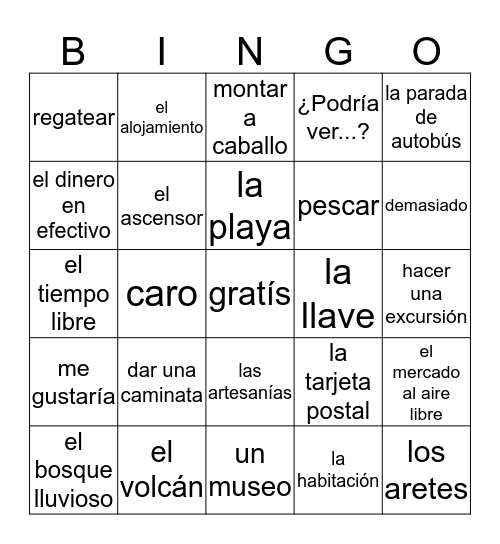 Cuentáme de tus vacaciones Bingo Card