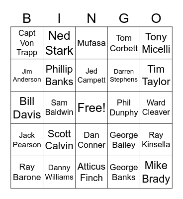 Dads on Film and TV Bingo Card