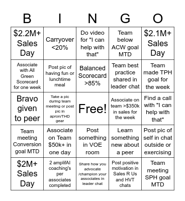 Sales Leader BINGO FW29-FW30 Bingo Card