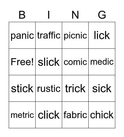 c/ck Bingo Card