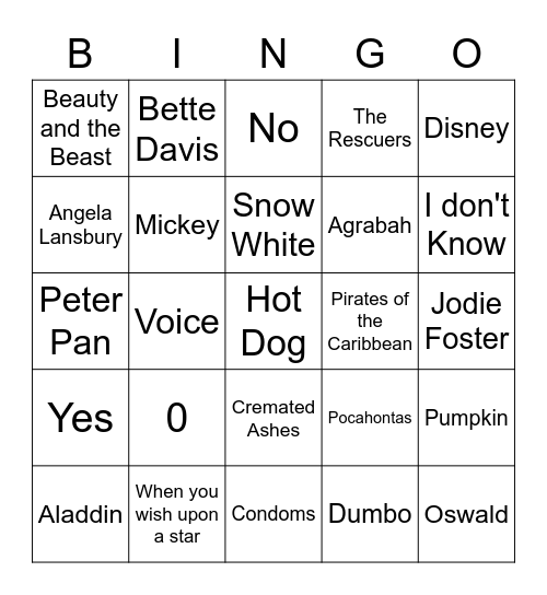 Disney Trivia Bingo Card