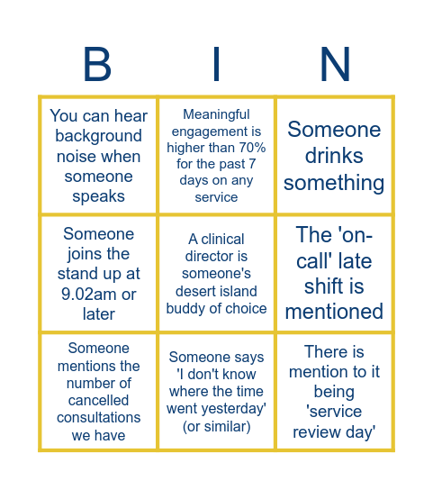 Ops Stand Up Bingo Card