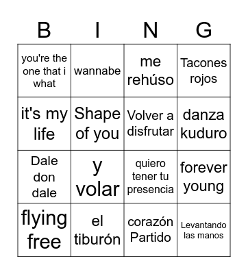 Bingo Musical Bingo Card