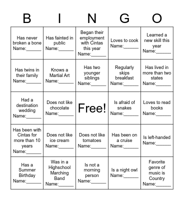 Find Someone Who Bingo Card