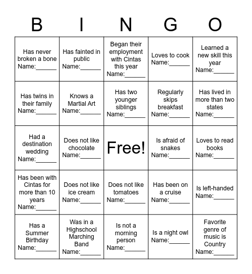 Find Someone Who Bingo Card