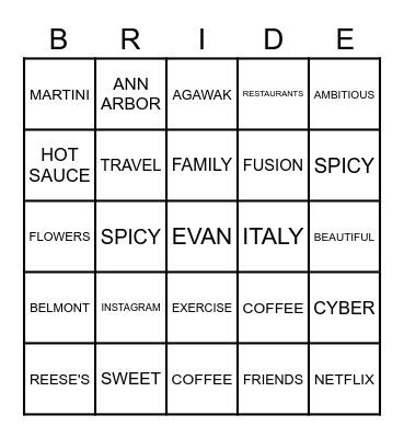 ALISSA & EVAN Bingo Card