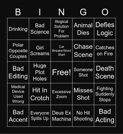 Bad Movie Bingo Card