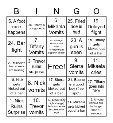 TEXAS Bingo Card