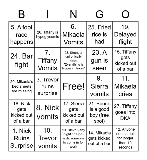 TEXAS Bingo Card