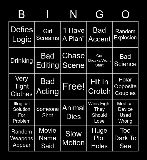 Bad Movie Bingo Card