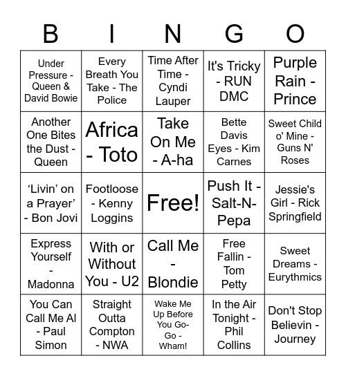 80's Bingo Card