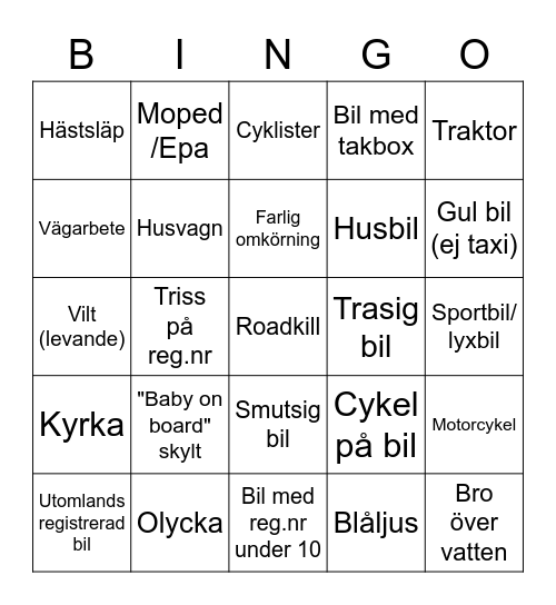 Roadtrip Bingo 2022 Bingo Card