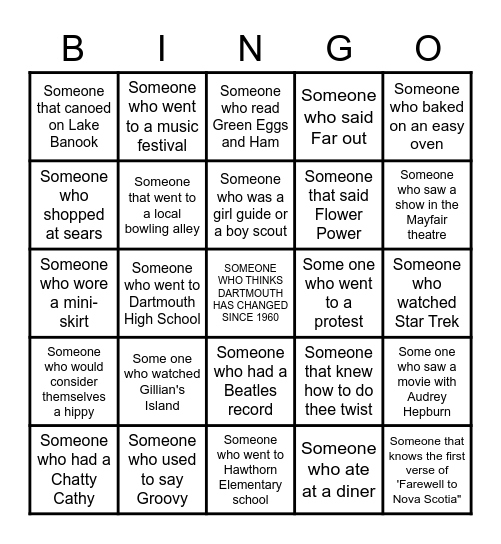 1960 BINGO Card