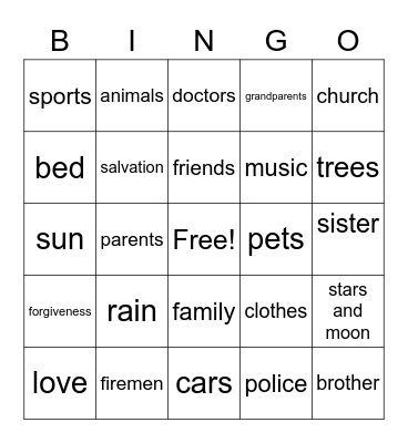 Gratitude Bingo Card