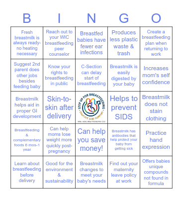 World Breastfeeding Week 2022 Bingo Card