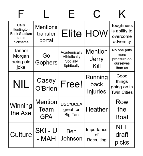 PJ Fleck Media Day Bingo 2022 Bingo Card
