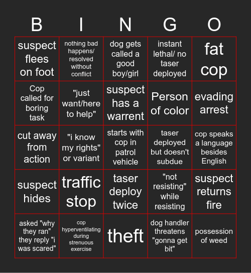 Live cop bingo Card