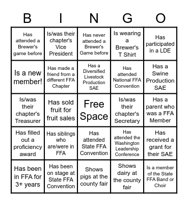 Find an FFA member who... Bingo Card