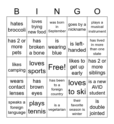 CG People Bingo Card