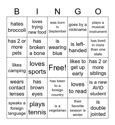 CG People Bingo Card