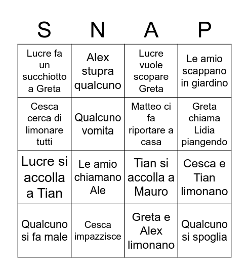 Serata a casa Scala official Bingo Card