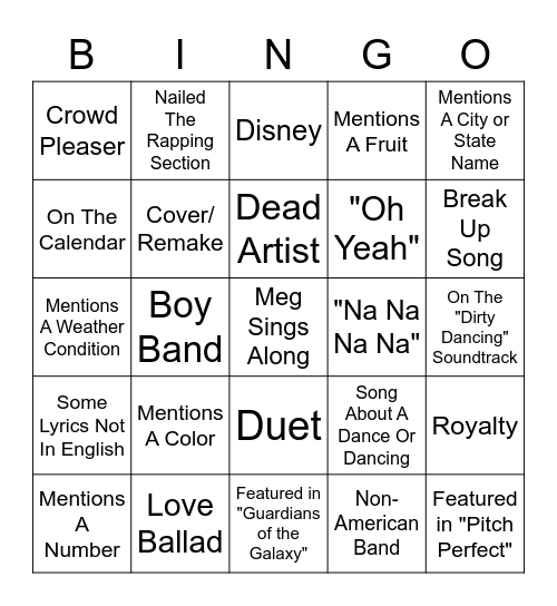 Karaoke Bingo Card