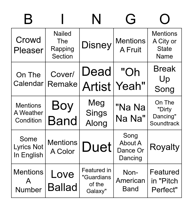 Karaoke Bingo Card